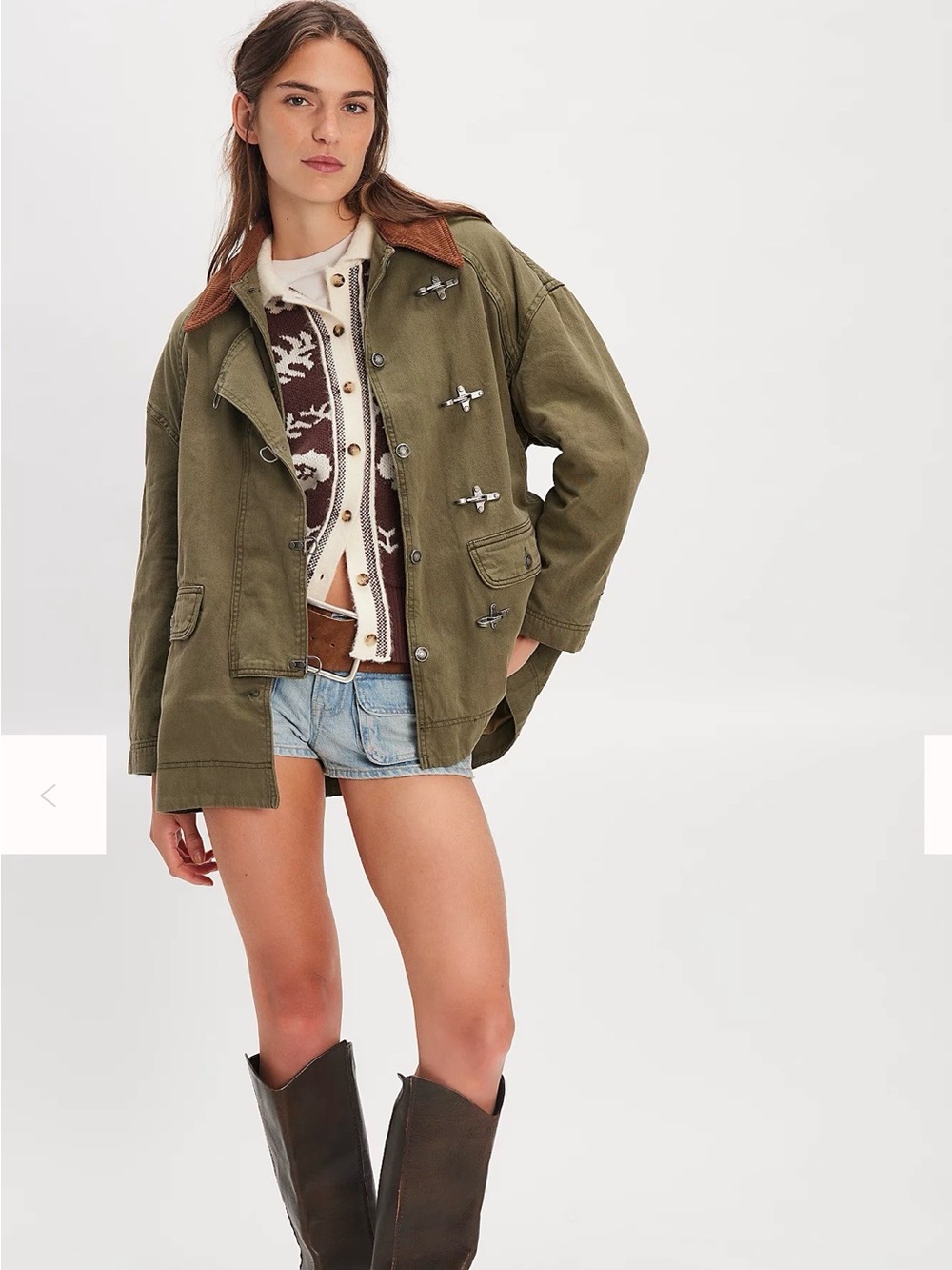 Free people green denim barn jacket